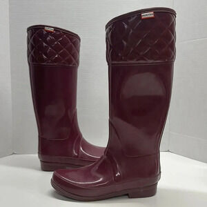 Hunter Rigley Rain Boots Tall Quilted Pull On Boot Waterproof Maroon Red Size 7